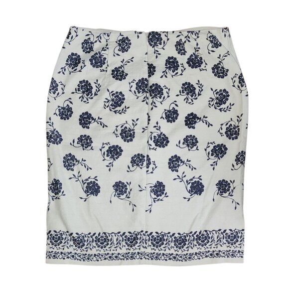 Ann Taylor Loft Skirt Womens Size 10 White Blue Floral Pencil with Pockets - Picture 6 of 6